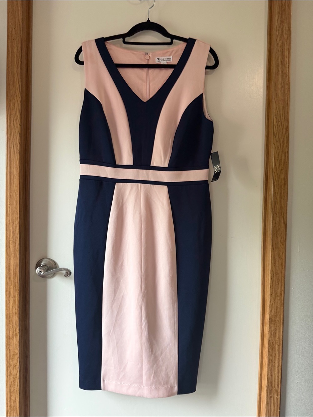 Charming Two-Tone Navy and Blush Midi Sheath Dress
